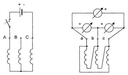 Схема проверки группы соединения обмоток трехфазных трансформаторов