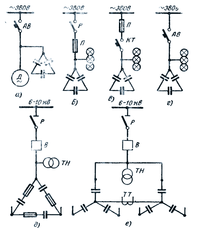 Схемы присоединения конденсаторных установок