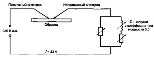Схема для испытания на воспламеняемость электрической дугой