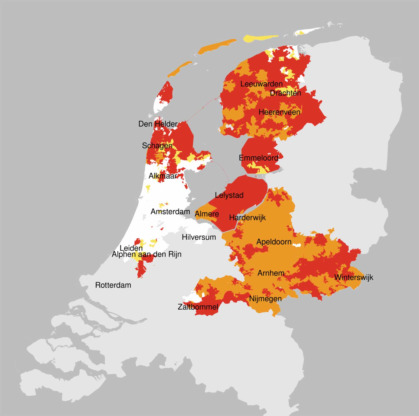 В Фрисландии и Гелдерланд достигнута максимальная пропускная способность сети - карта нагрузок Голландии