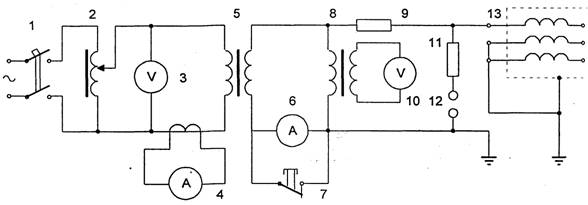 Схема испытания изоляции электрооборудования повышенным напряжением