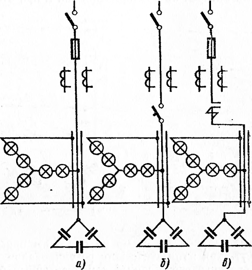 Присоединение конденсаторных батарей на напряжение 0,38—0,66 кВ