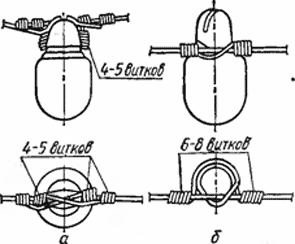 Крепление проводов на изоляторах при помощи вязки