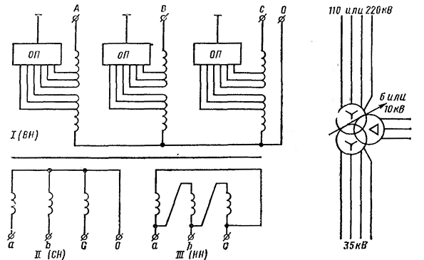 Схема защиты трехобмоточного трансформатора