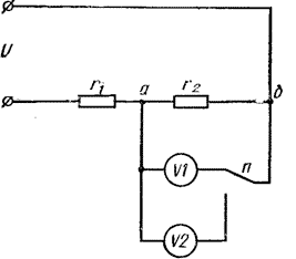 Измерение напряжения в высокоомной цепи двумя вольтметрами
