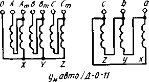 Схема соединения обмоток автотрансформатора