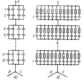 Схемы соединений одной фазы конденсаторной установки 35 кВ в звезду