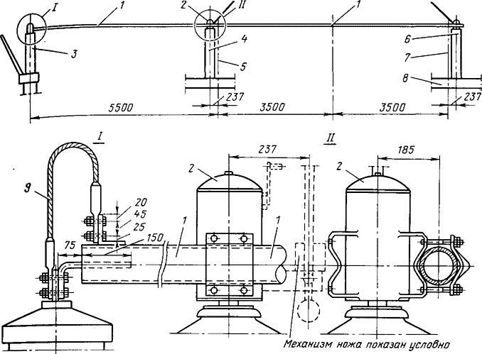 Схема установки жестких трубчатых шин на одноколонковых разъединителях