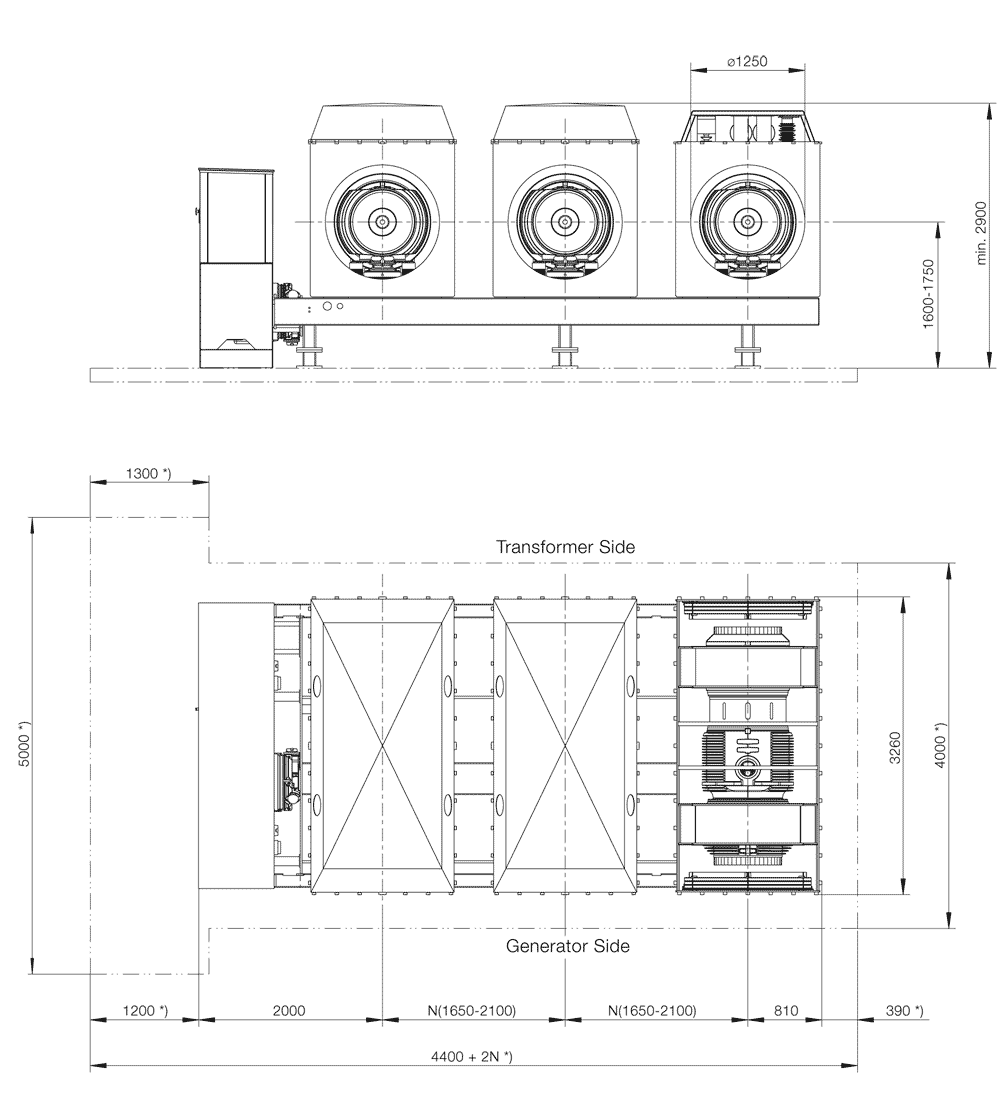 Габаритные размеры элегазового генераторного распределительного устройства HEC 7