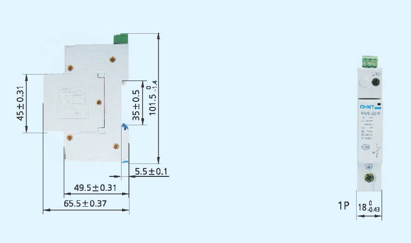 Габаритные и установочные размеры NU6-III/F