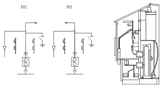схема соединений главных цепей ячеек и шкафов КРУ К-59 №102