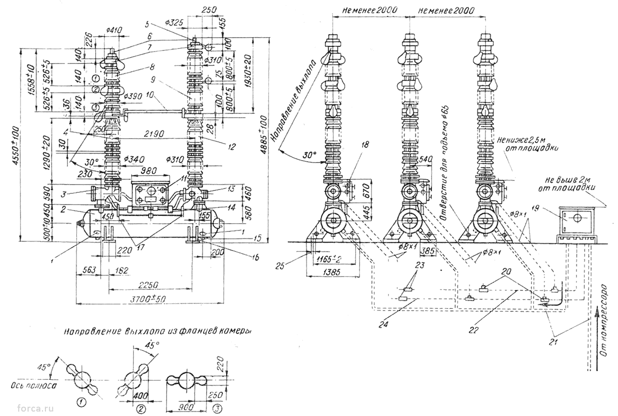 Габаритные и установочные размеры выключателей ВВН-110-6, BBH-110A-6, ВВН-66ч